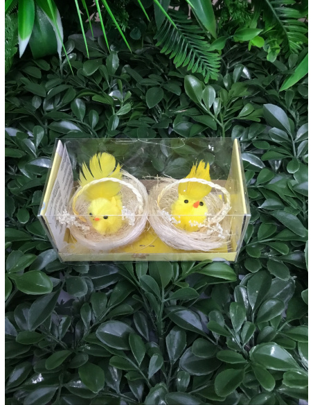 CONFEZIONE 2 PULCINI GIALLI 4x4x4,5 CM CON CESTINO 