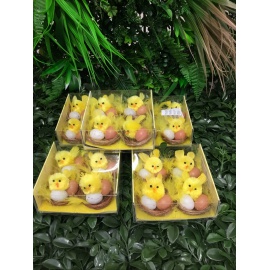 CONFEZIONE 4 PULCINI GIALLI D. 5x4,5 CM CON NIDO E UOVA 2