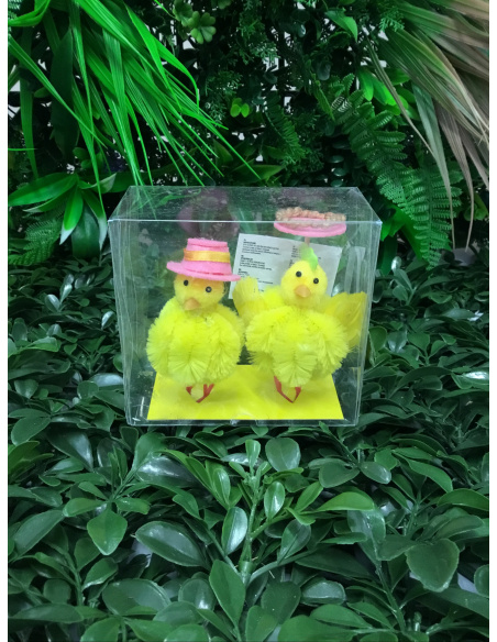 CONFEZIONE COPPIA 2 PULCINI GIALLI CON CAPPELLO 