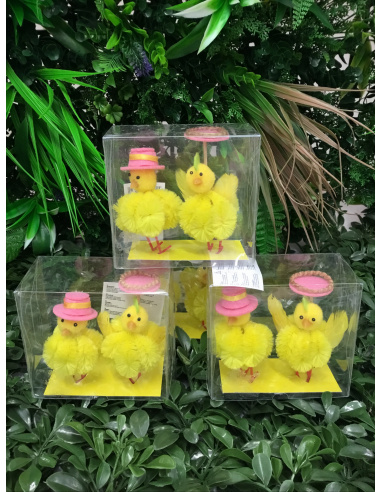CONFEZIONE COPPIA 2 PULCINI GIALLI CON CAPPELLO 