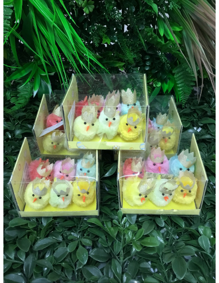 CONFEZIONE 6 PULCINI COLORATI MISTI 6 CM CON CORONA 