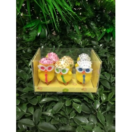 CONFEZIONE 6 PULCINI GIALLI MISTI 6 CM CON BERRETTI E OCCHIALI