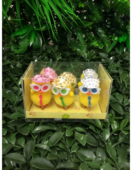 CONFEZIONE 6 PULCINI GIALLI MISTI 6 CM CON BERRETTI E OCCHIALI