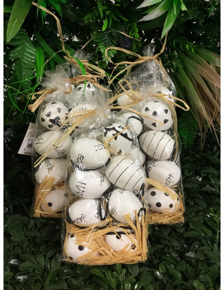 CONFEZIONE 8 UOVA ASSORTITE 6 CM BIANCHE E NERE