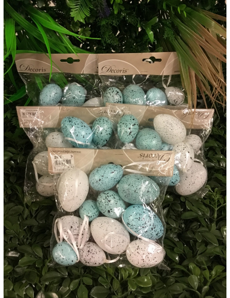 CONFEZIONE 12 UOVA DI VARIE DIMENSIONI ASSORTITE AZZURRE E BIANCHE 