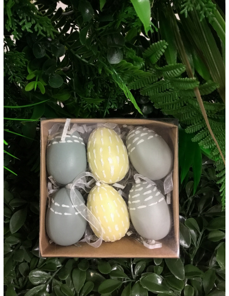 CONFEZIONE 6 UOVA DECORATE ASSORTITE 5 CM BEIGE E GRIGE
