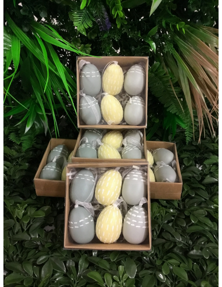 CONFEZIONE 6 UOVA DECORATE ASSORTITE 5 CM BEIGE E GRIGE