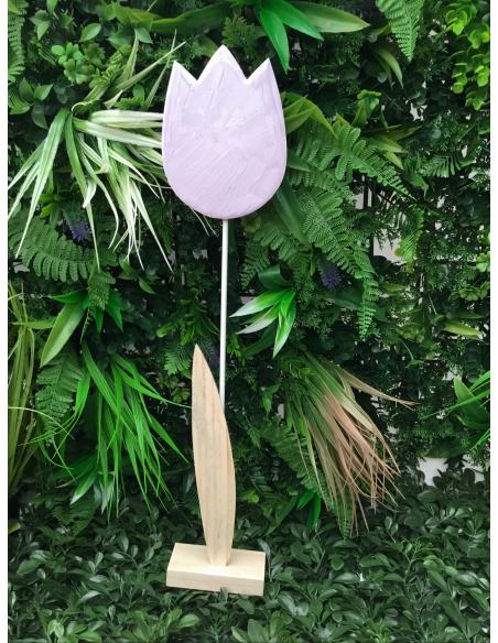 TULIPANO IN LEGNO DECORATIVO H.53 CM FIORE SMALTATO LILLA SU UN LATO 