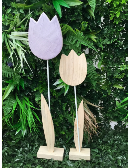 TULIPANO IN LEGNO DECORATIVO H.53 CM FIORE SMALTATO LILLA SU UN LATO 