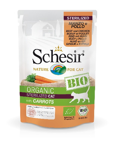 SCHESIR CAT BIO STERILIZZATO MANZO POLLO E CAROTE 85 GR