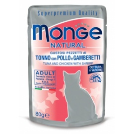 MONGE NATURAL TONNO CON POLLO E GAMBERETTI 80 GR
