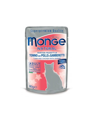 MONGE NATURAL TONNO CON POLLO E GAMBERETTI 80 GR