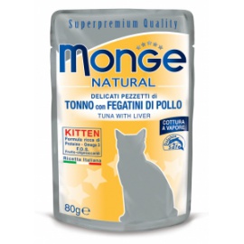 MONGE NATURAL KITTEN TONNO CON FEGATINI DI POLLO 80 GR