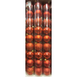 Palline di Natale, Tubo 9 Sfere Plastica 6cm ROSSO