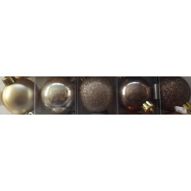 Palline di Natale, Tubo 9 Sfere Plastica 6cm  MIX MARRONE/PERLA