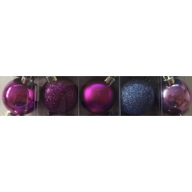 Palline di Natale, Tubo 9 Sfere Plastica 6cm  MIX FUCSIA/LILLA