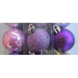 Palline di Natale, Tubo 9 Sfere Plastica 6cm  MIX ROSA/VIOLA