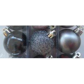 Palline di Natale, Tubo 9 Sfere Plastica 6cm  MIX NERO/PIOMBO