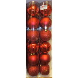 Palline di Natale, Tubo 6 Sfere Plastica 8cm ROSSO