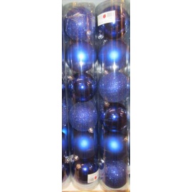 Palline di Natale, Tubo 6 Sfere Plastica 8cm BLU