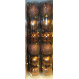Palline di Natale, Tubo 6 Sfere Plastica 8cm MARRONE