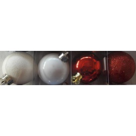Palline di Natale, Tubo 6 Sfere Plastica 8cm MIX ROSSO/BIANCO