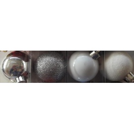 Palline di Natale, Tubo 6 Sfere Plastica 8cm MIX ARGENTO/BIANCO