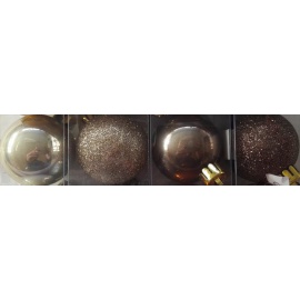 Palline di Natale, Tubo 6 Sfere Plastica 8cm MIX MARRONE/PERLA