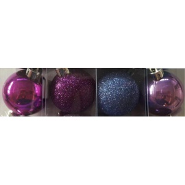 Palline di Natale, Tubo 6 Sfere Plastica 8cm FUCSIA/LILLA