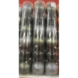 Palline di Natale, Tubo 6 Sfere Plastica 8cm NERO/PIOMBO
