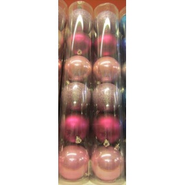Palline di Natale, Tubo 6 Sfere Plastica 8cm ROSA/VIOLA