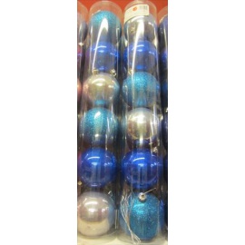 Palline di Natale, Tubo 6 Sfere Plastica 8cm BLU/AZZURRO