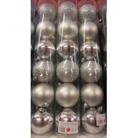 Palline di Natale, Tubo 6 Sfere Plastica 10cm ARGENTO