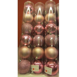Palline di Natale, Tubo 6 Sfere Plastica 10cm ROSA