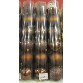 Palline di Natale, Tubo 6 Sfere Plastica 10cm MARRONE