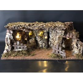 Capanna per Presepe, Grotta con Ovile e luce 54X25X25cm