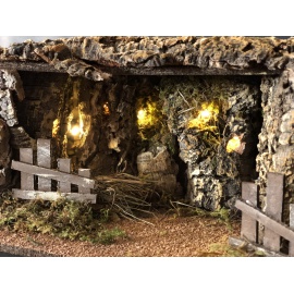 Capanna per Presepe, Grotta con Ovile e luce 54X25X25cm 2