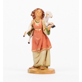 Statuette per Presepe, Pastorella con pecora sulle spalle,  Cm12