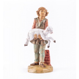 Statuette per Presepe, Pastore giovane con pecora in braccio,  Cm12