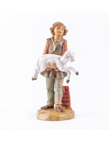 Statuette per Presepe, Pastore giovane con pecora in braccio,  Cm12