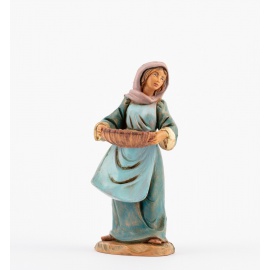 Statuette per Presepe, Pastorella con cesto di olive,  Cm12