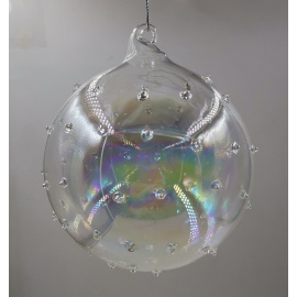 Pallina di Natale, Sfera di Vetro Puntinata, 10 Cm, Trasparente Iridescente