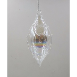Pallina di Natale, Fuso di Vetro Puntinato, 14 Cm, Trasparente Iridescente