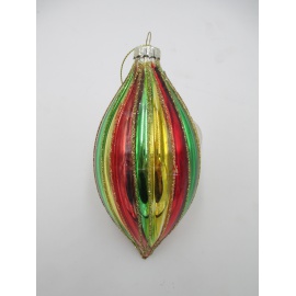 Pallina di Natale, Fuso di Vetro, 6,5x13,5 Cm, Spicchi Oro, Verde e Rosso