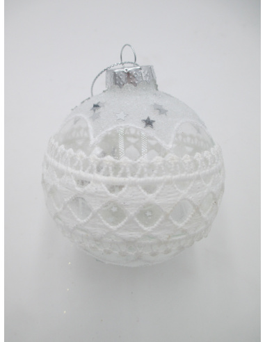 Pallina di Natale, Sfera di Vetro, 8 Cm, Trasparente con Pizzo, Assortite