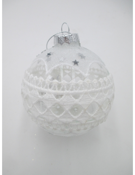 Pallina di Natale, Sfera di Vetro, 8 Cm, Trasparente con Pizzo, Assortite