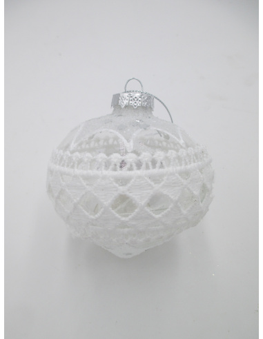 Pallina di Natale, Cipolla di Vetro, 8 Cm, Trasparente con Pizzo, Assortite