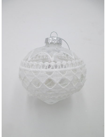 Pallina di Natale, Cipolla di Vetro, 8 Cm, Trasparente con Pizzo, Assortite