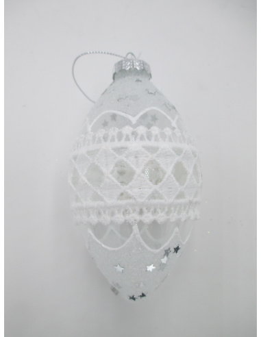 Pallina di Natale, Fuso di Vetro, 6,5x13,5 Cm, Trasparente con Pizzo, Assortite