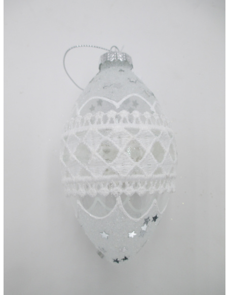 Pallina di Natale, Fuso di Vetro, 6,5x13,5 Cm, Trasparente con Pizzo, Assortite